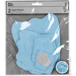 Papirblomster, diam. 15+25 cm, 230 g, lysebl&aring;, 2 stk./ 1 pk.