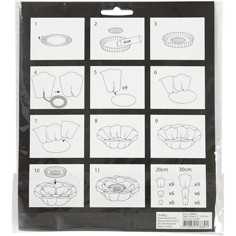 Papirblomster, diam. 15+25 cm, 230 g, lyser&oslash;d, 2 stk./ 1 pk.