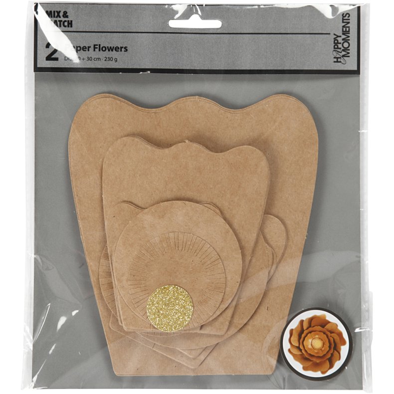 Papirblomster, diam. 15+25 cm, natur, 2 stk./ 1 pk.