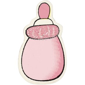 Sutteflaske, str. 22x37 mm, tykkelse 1,7 mm, glitter, lyserød, 10 stk./ 1 pk.