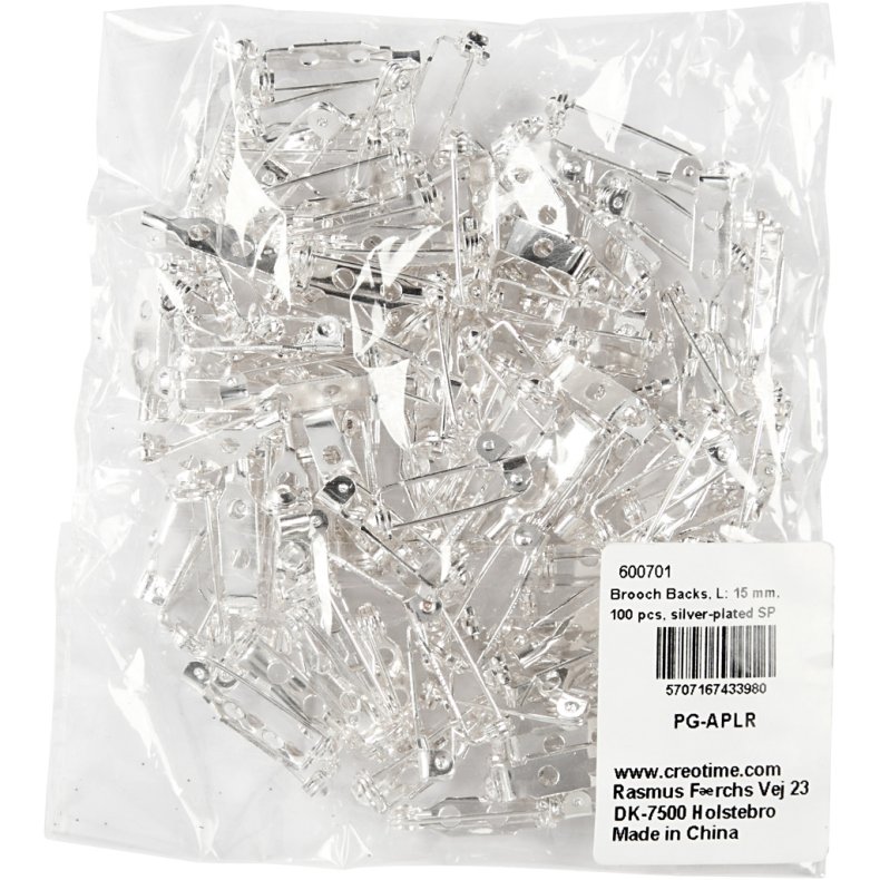 Brochen&aring;l, L: 15 mm, fors&oslash;lvet, 100 stk./ 1 pk.