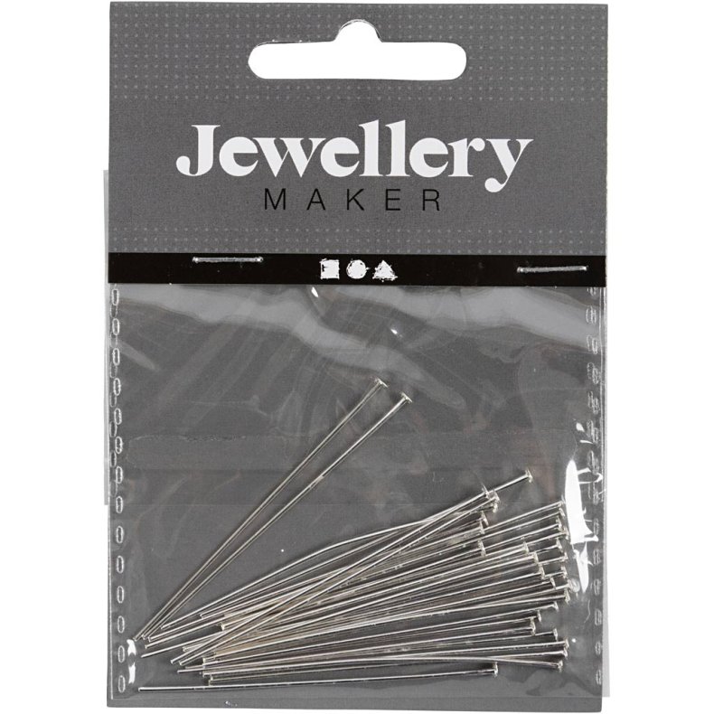 Perlestilk, L: 50 mm, fors&oslash;lvet, 30 stk./ 1 pk.