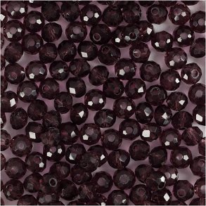 Facetperler, diam. 4 mm, hulstr. 1 mm, lilla, 45 stk./ 1 pk.