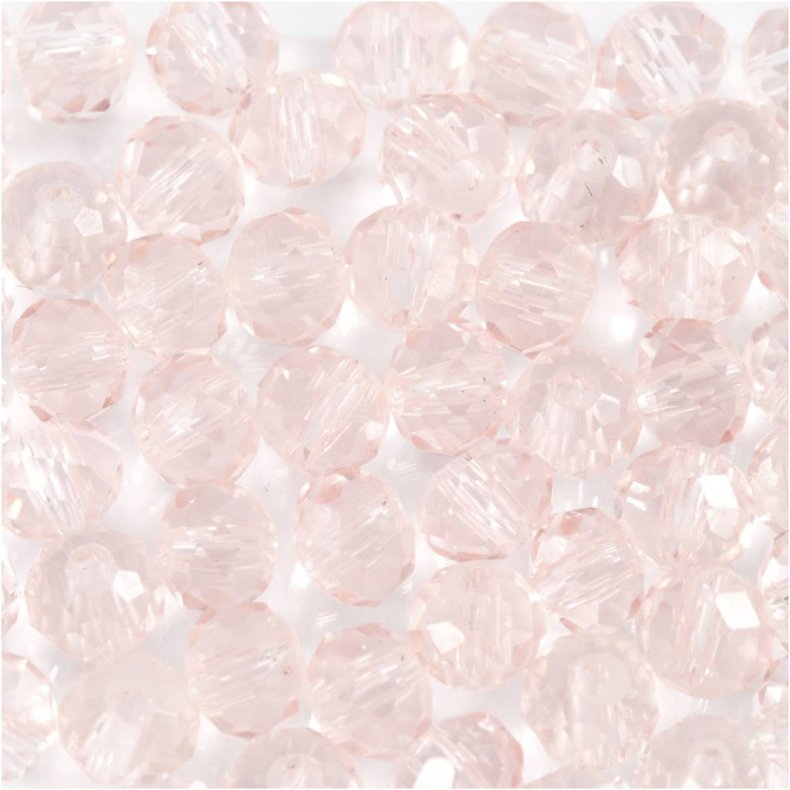 Glasperler, diam. 4 mm, hulstr. 1 mm, lys rosa, 45 stk./ 1 pk.
