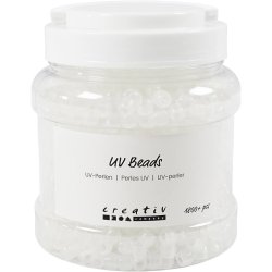 UV-perler , L: 6 mm, diam. 8 mm, hulstr. 4 mm, ca. 1800+ stk., ass. farver, 320 g, 700 ml/ 1 ds.