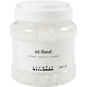 UV-perler , L: 6 mm, diam. 8 mm, hulstr. 4 mm, ca. 1800+ stk., ass. farver, 320 g, 700 ml/ 1 ds.