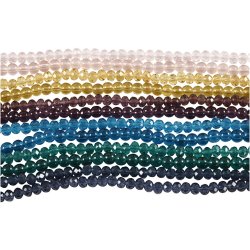 Glas- og facetperler, diam. 4 mm, hulstr. 1 mm, 12x45 stk./ 1 pk.