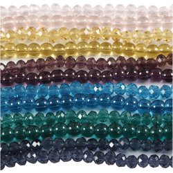 Glas- og facetperler, diam. 4 mm, hulstr. 1 mm, 12x45 stk./ 1 pk.