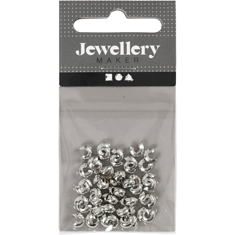 Knudeskjulere til elastik, diam. 5 mm, fors&oslash;lvet, 50 stk./ 1 pk.