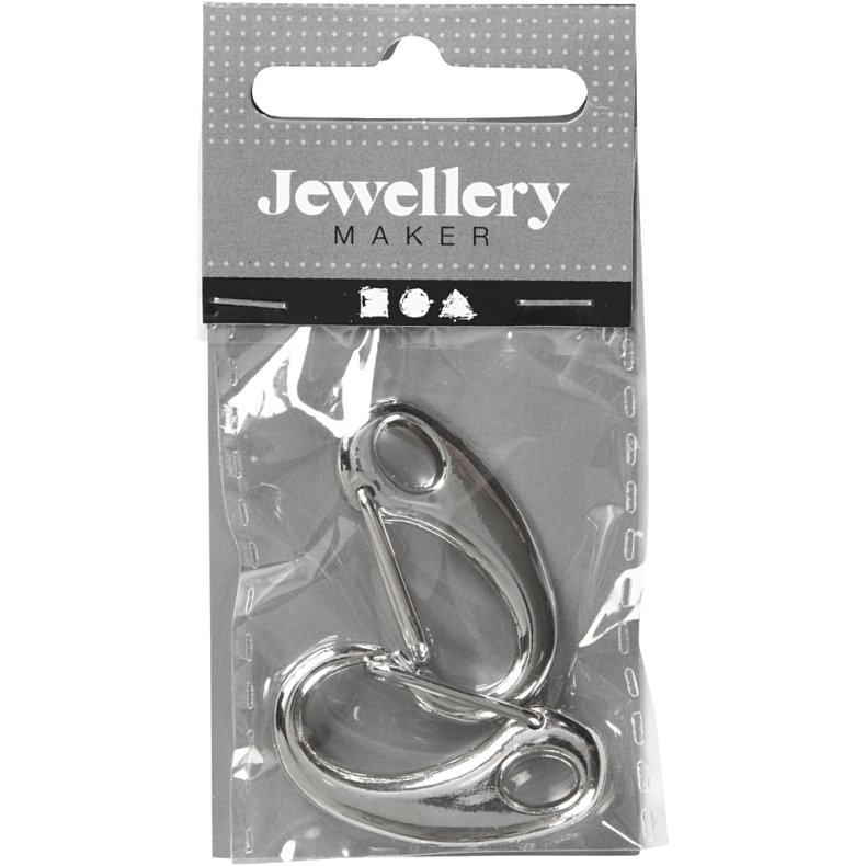 Karabinhage, L: 30 mm, B: 15 mm, fors&oslash;lvet, 2 stk./ 1 pk.