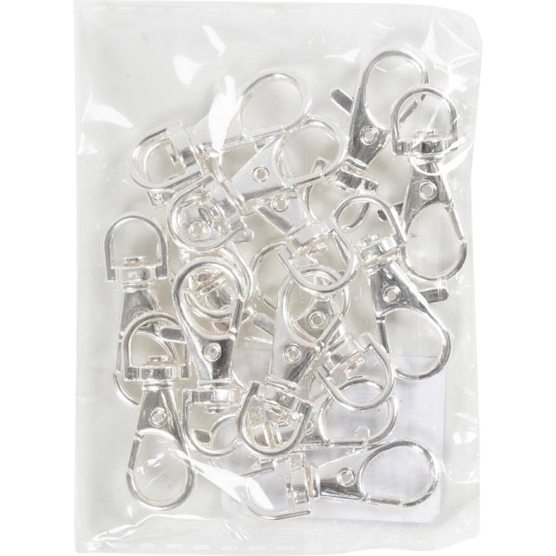 Karabinhage, H: 3,7 cm, diam. 37 mm, B: 1,4 cm, fors&oslash;lvet, 15 stk./ 1 pk.