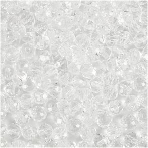 Facetperler, str. 3x4 mm, hulstr. 0,8 mm, krystal, 100 stk./ 1 pk.