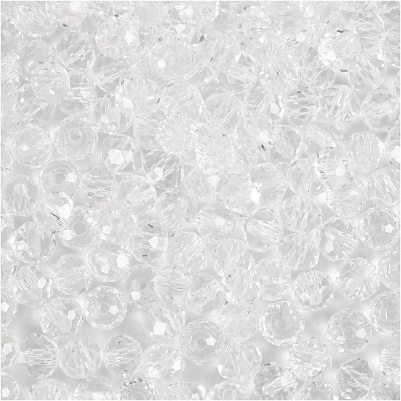 Facetperler, str. 3x4 mm, hulstr. 0,8 mm, krystal, 100 stk./ 1 pk.