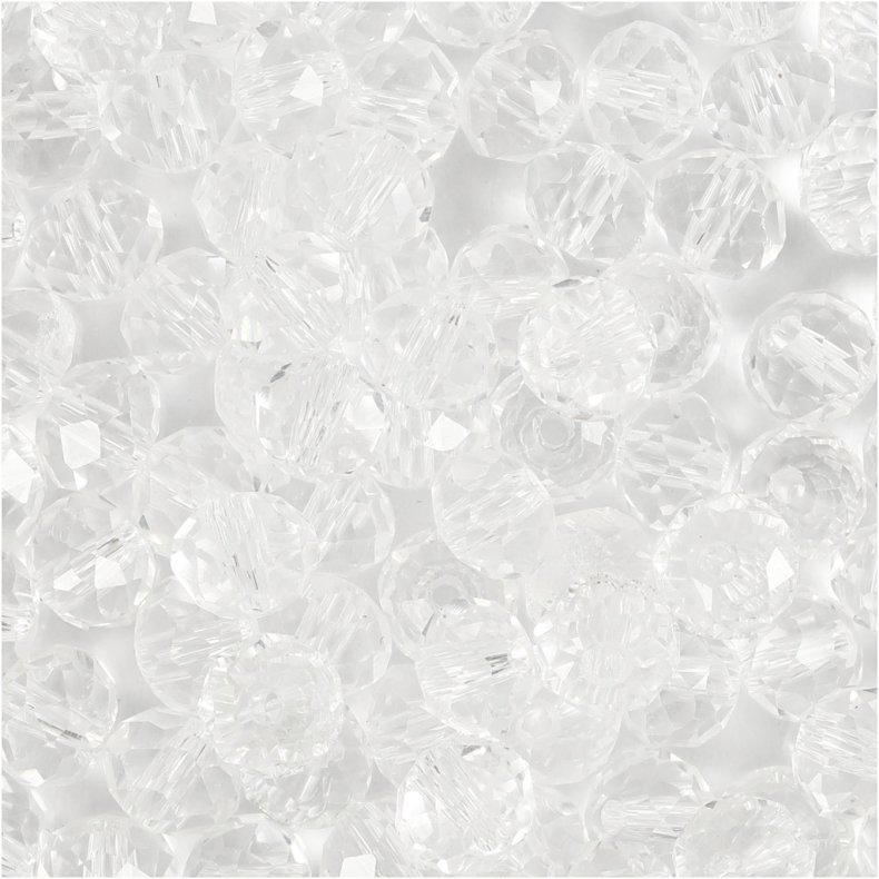 Facetperler, str. 5x6 mm, hulstr. 1 mm, krystal, 100 stk./ 1 pk.