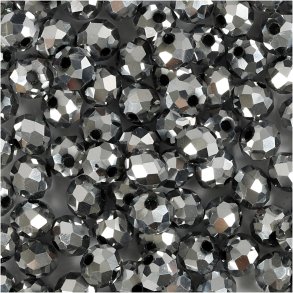 Facetperler, str. 5x6 mm, hulstr. 1 mm, metallic grå, 100 stk./ 1 pk.