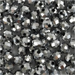 Facetperler, str. 5x6 mm, hulstr. 1 mm, metallic gr&aring;, 100 stk./ 1 pk.