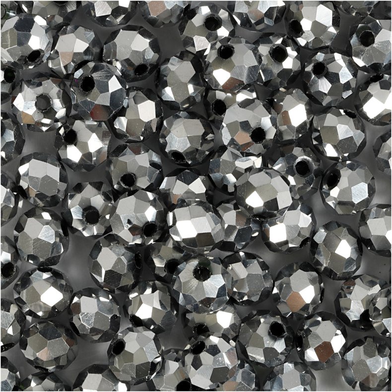 Facetperler, str. 5x6 mm, hulstr. 1 mm, metallic gr&aring;, 100 stk./ 1 pk.