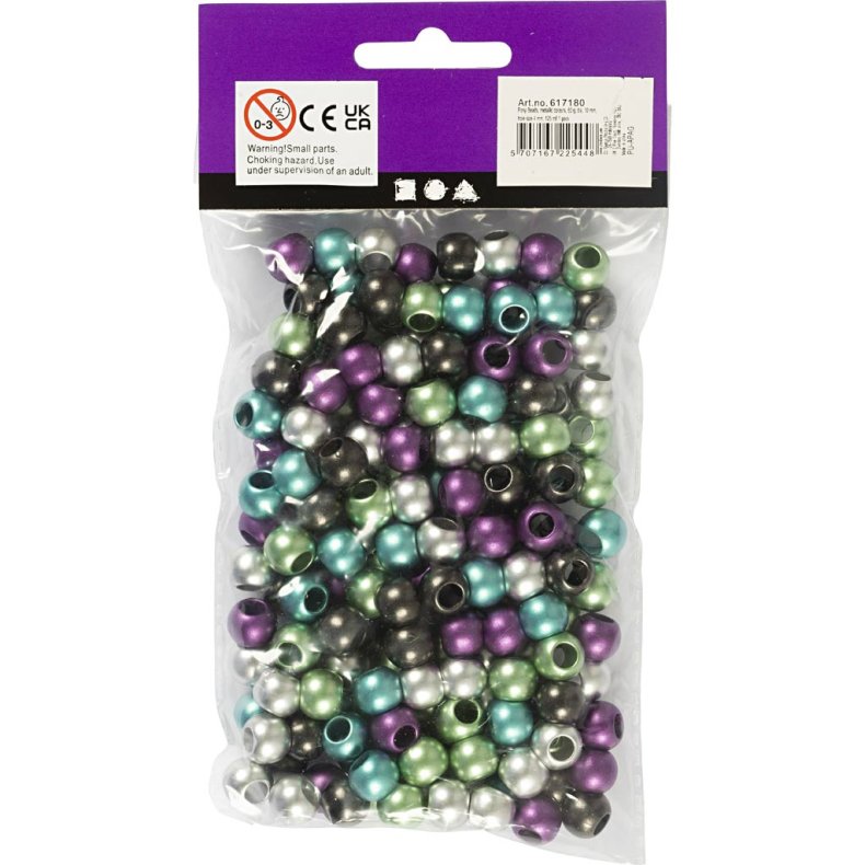 Kongoperler, diam. 10 mm, hulstr. 4 mm, ca. 145 stk., metallicfarver, 60 g, 125 ml/ 1 pk.