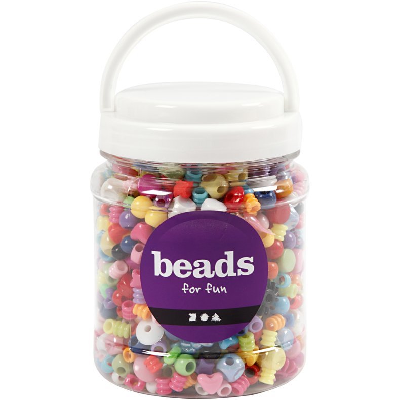 Plastperler, str. 6-20 mm, hulstr. 1,5-6 mm, ca. 1175 stk., 390 g, 700 ml/ 1 ds.