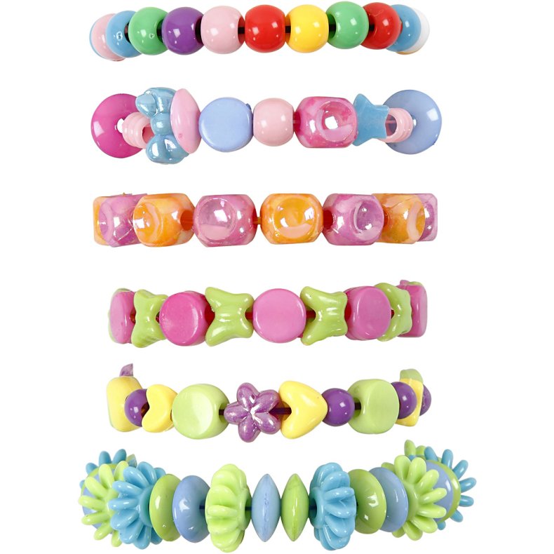 Perler og Smykkeelastik, str. 6-20 mm, hulstr. 1,5-6 mm, ca. 3000 g, 1 pk.