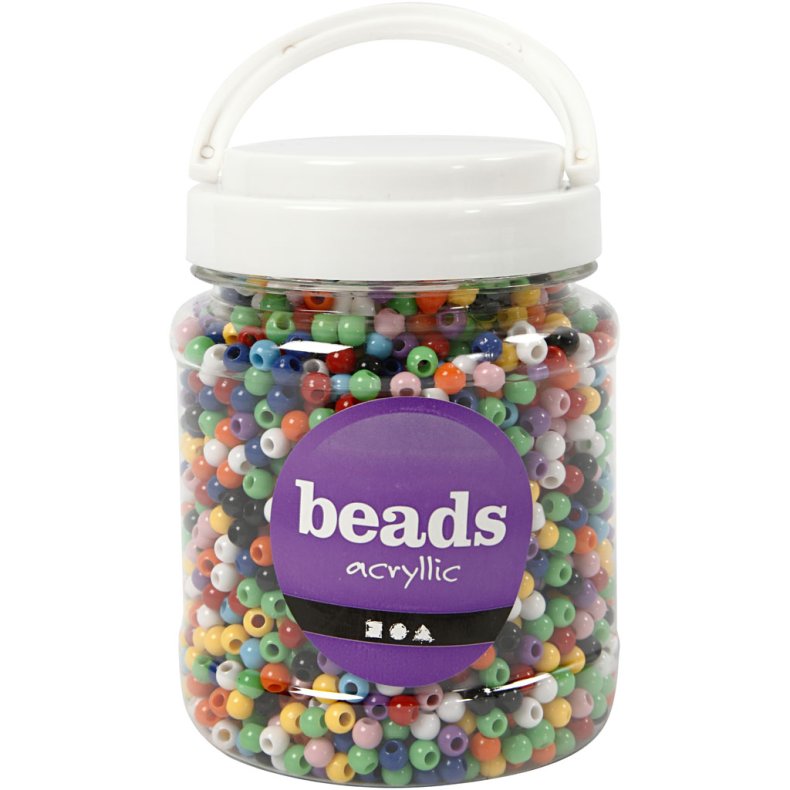 Kongoperler, diam. 6 mm, hulstr. 3 mm, ca. 3830 stk., ass. farver, 425 g, 700 ml/ 1 ds.