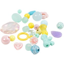 Plastperler, diam. 5-35 mm, hulstr. 1-8 mm, ca. 900 stk., ass. farver, 700 ml/ 1 ds.