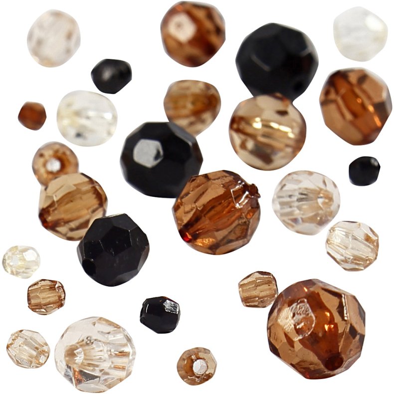 Facetperler, str. 4-12 mm, hulstr. 1-2,5 mm, ca. 170 stk., gylden, 50 g/ 1 pk.