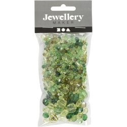 Facetperler, str. 4-12 mm, hulstr. 1-2,5 mm, ca. 170 stk., gr&oslash;n glitter, 45 g/ 1 pk.