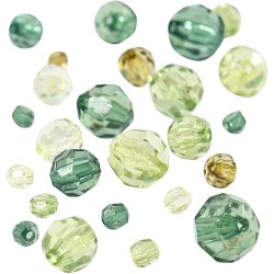 Facetperler, str. 4-12 mm, hulstr. 1-2,5 mm, ca. 170 stk., gr&oslash;n glitter, 45 g/ 1 pk.