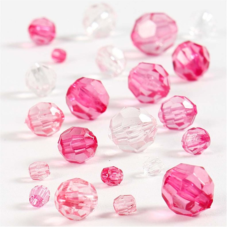 Harmoni Facetperlemix, str. 4-12 mm, hulstr. 1-2,5 mm, pink, 45g/ 1 pk.