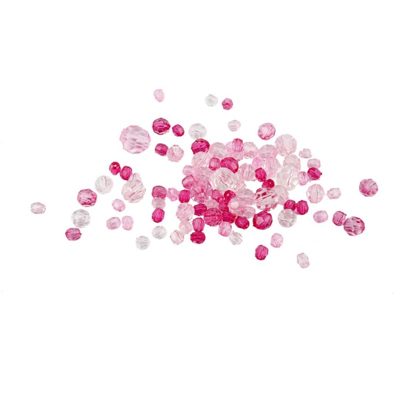 Facetperler, str. 4-12 mm, hulstr. 1-2,5 mm, ca. 170 stk., pink, 45 g/ 1 pk.