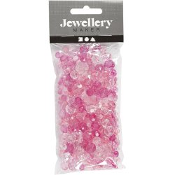 Facetperler, str. 4-12 mm, hulstr. 1-2,5 mm, ca. 170 stk., pink, 45 g/ 1 pk.