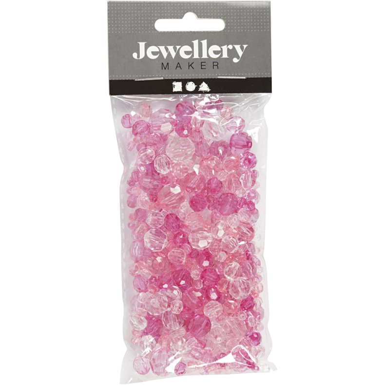 Facetperler, str. 4-12 mm, hulstr. 1-2,5 mm, ca. 170 stk., pink, 45 g/ 1 pk.