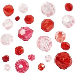 Facetperler, str. 4-12 mm, hulstr. 1-2,5 mm, ca. 170 stk., r&oslash;d harmoni, 45 g/ 1 pk.