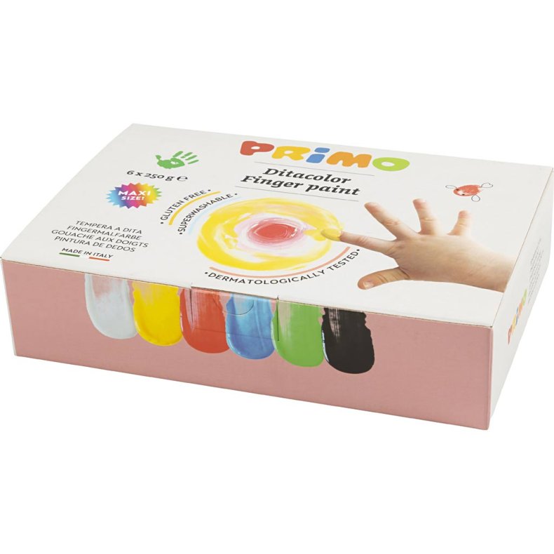 PRIMO Fingermaling, ass. farver, 6x250 ml/ 1 pk.