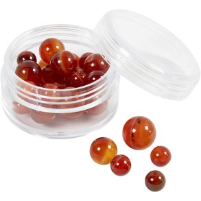 Agat stenperler, diam. 6+8+10 mm, hulstr. 0,9-1 mm, ca. 28 stk., brændt orange, rød, 28 stk./ 1 pk.