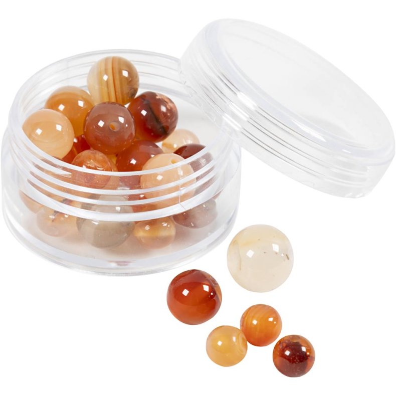 Agat stenperler, diam. 6+8+10 mm, hulstr. 0,9-1 mm, ca. 28 stk., lys brun, 28 stk./ 1 pk.