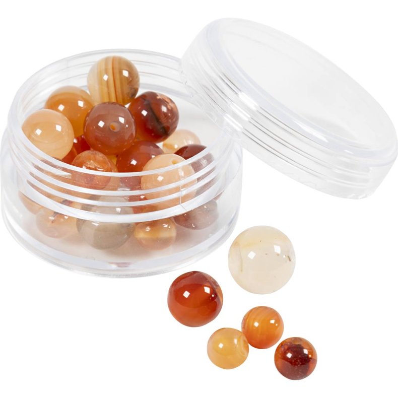 Agat stenperler, diam. 6+8+10 mm, hulstr. 0,9-1 mm, ca. 28 stk., lys brun, 28 stk./ 1 pk.