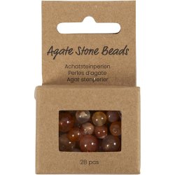 Agat stenperler, diam. 6+8+10 mm, hulstr. 0,9-1 mm, ca. 28 stk., lys brun, 28 stk./ 1 pk.