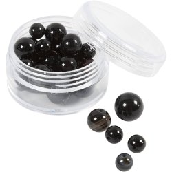 Agat stenperler, diam. 6+8+10 mm, hulstr. 0,9-1 mm, ca. 28 stk., sort, 28 stk./ 1 pk.