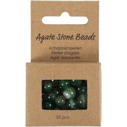 Agat stenperler, diam. 13+15 mm, hulstr. 0,9-1 mm, ca. 28 stk., klar gr&oslash;n, 28 stk./ 1 pk.