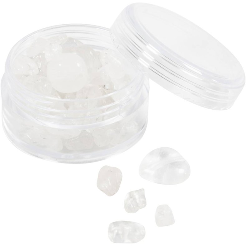 Krystalperler, Bjergkrystal, diam. 7-12 mm, hulstr. 1 mm, ca. 63 stk., transparente farver, 63 stk./ 1 pk.