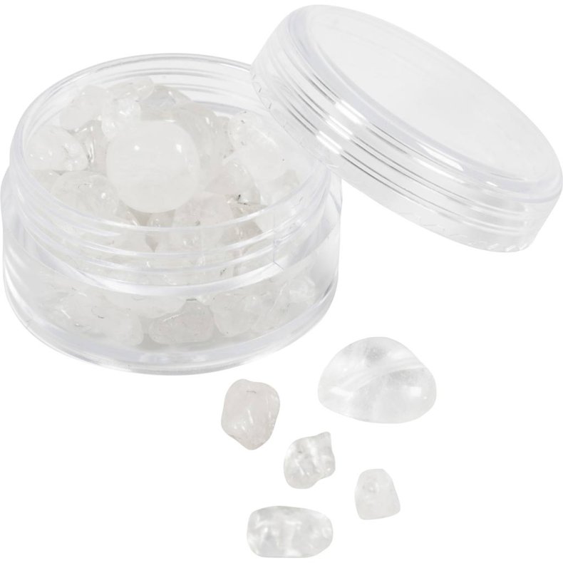 Krystalperler, Bjergkrystal, diam. 7-12 mm, hulstr. 1 mm, ca. 63 stk., transparente farver, 63 stk./ 1 pk.