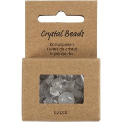 Krystalperler, Bjergkrystal, diam. 7-12 mm, hulstr. 1 mm, ca. 63 stk., transparente farver, 63 stk./ 1 pk.