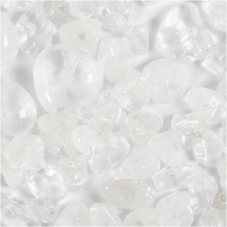 Krystalperler, Bjergkrystal, diam. 7-12 mm, hulstr. 1 mm, ca. 63 stk., transparente farver, 63 stk./ 1 pk.