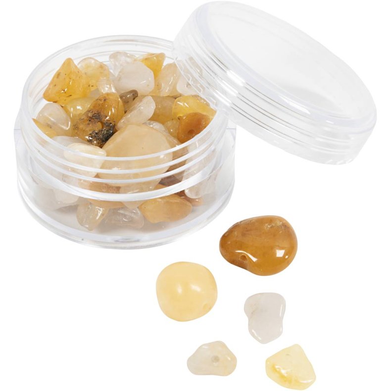 Krystalperler, Honning calcit, diam. 7-12 mm, hulstr. 1 mm, ca. 63 stk., lys gul, 63 stk./ 1 pk.