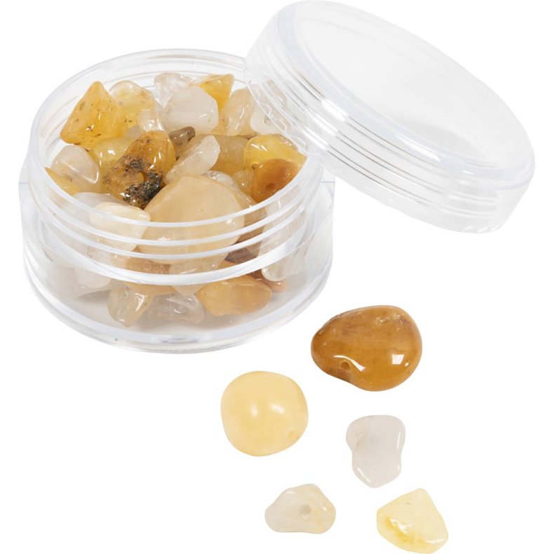 Krystalperler, Honning calcit, diam. 7-12 mm, hulstr. 1 mm, ca. 63 stk., lys gul, 63 stk./ 1 pk.