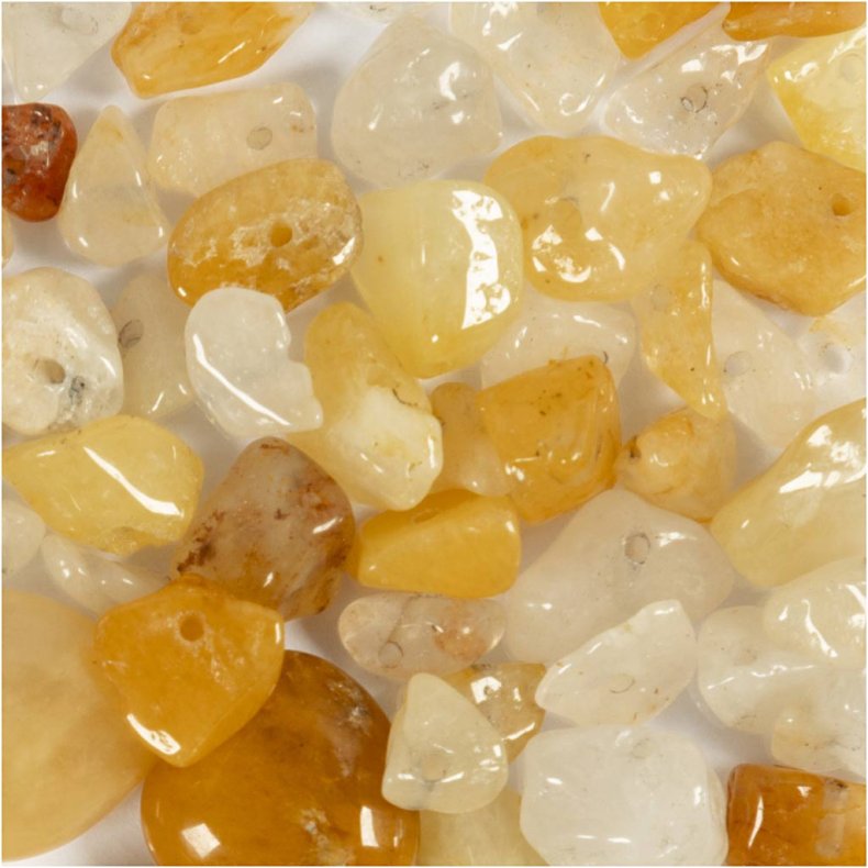 Krystalperler, Honning calcit, diam. 7-12 mm, hulstr. 1 mm, ca. 63 stk., lys gul, 63 stk./ 1 pk.