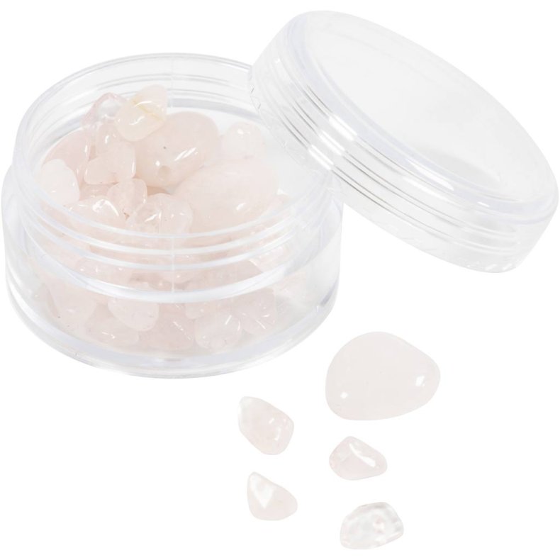 Krystalperler, Rosakvarts, diam. 7-12 mm, hulstr. 1 mm, ca. 63 stk., rosa, 63 stk./ 1 pk.