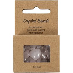 Krystalperler, Rosakvarts, diam. 7-12 mm, hulstr. 1 mm, ca. 63 stk., rosa, 63 stk./ 1 pk.